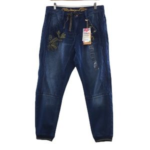 Desigual Exotic Baggy Jogger Jeans Womens 6 Embroidered Medium Wash Denim